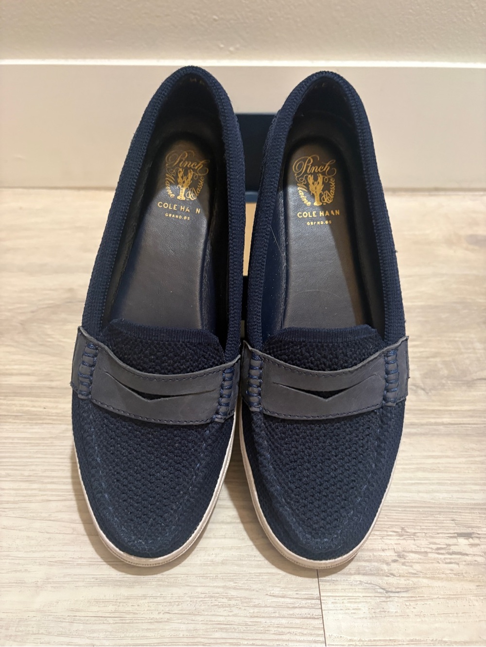 Cole Haan Navy Knit Penny Loafers